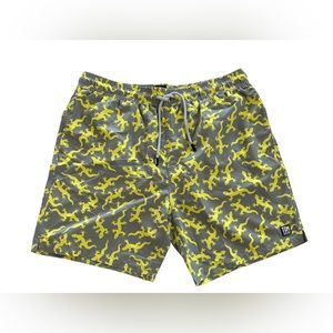 Tom & Teddy Men's Swim Trunk Shorts Lizards Graphic Gray Yellow NWT XXL New